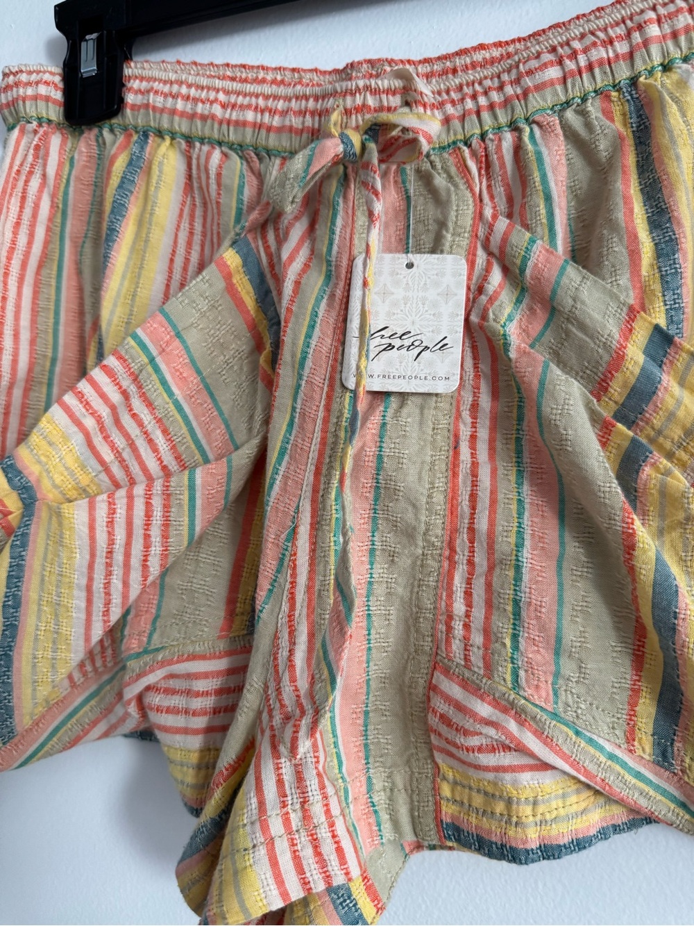 Free People Striped Terry High Waist Shorts - Coral, Yellow, Green, Blue - Picture 3 of 9